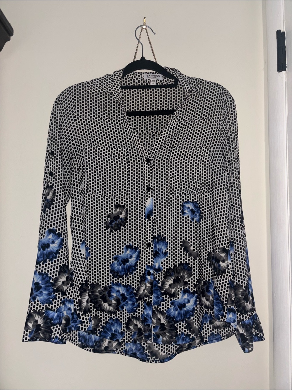 Express Black and White Geometric Portofino Shirt